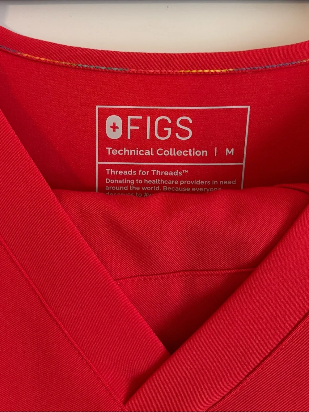 Figs men’s scrub set, medium. Dark coral/red with pride drawstring and tags.